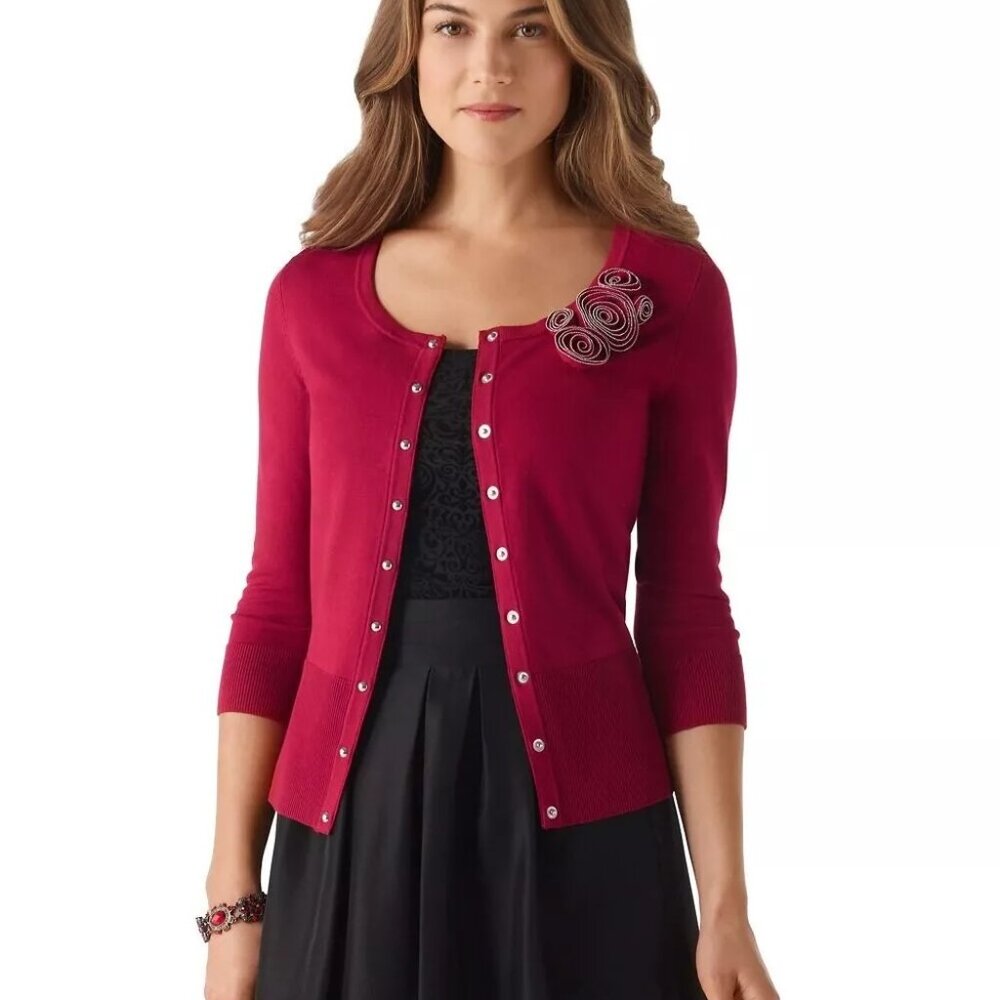 WHBM (White House Black Market) Rosette Applique Cardigan, Size S - Picture 3 of 5